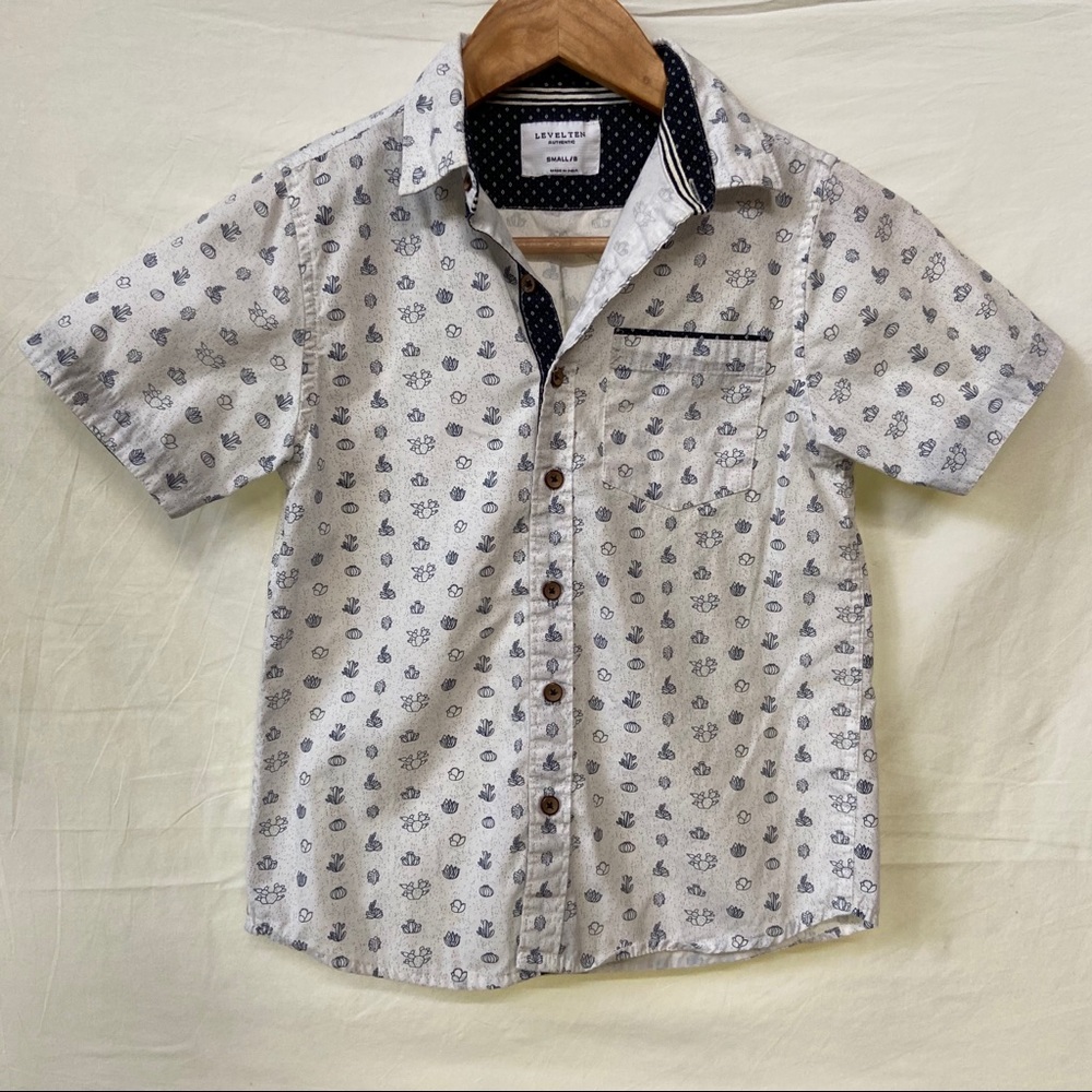 Level Ten boys cotton button up with cacti motif